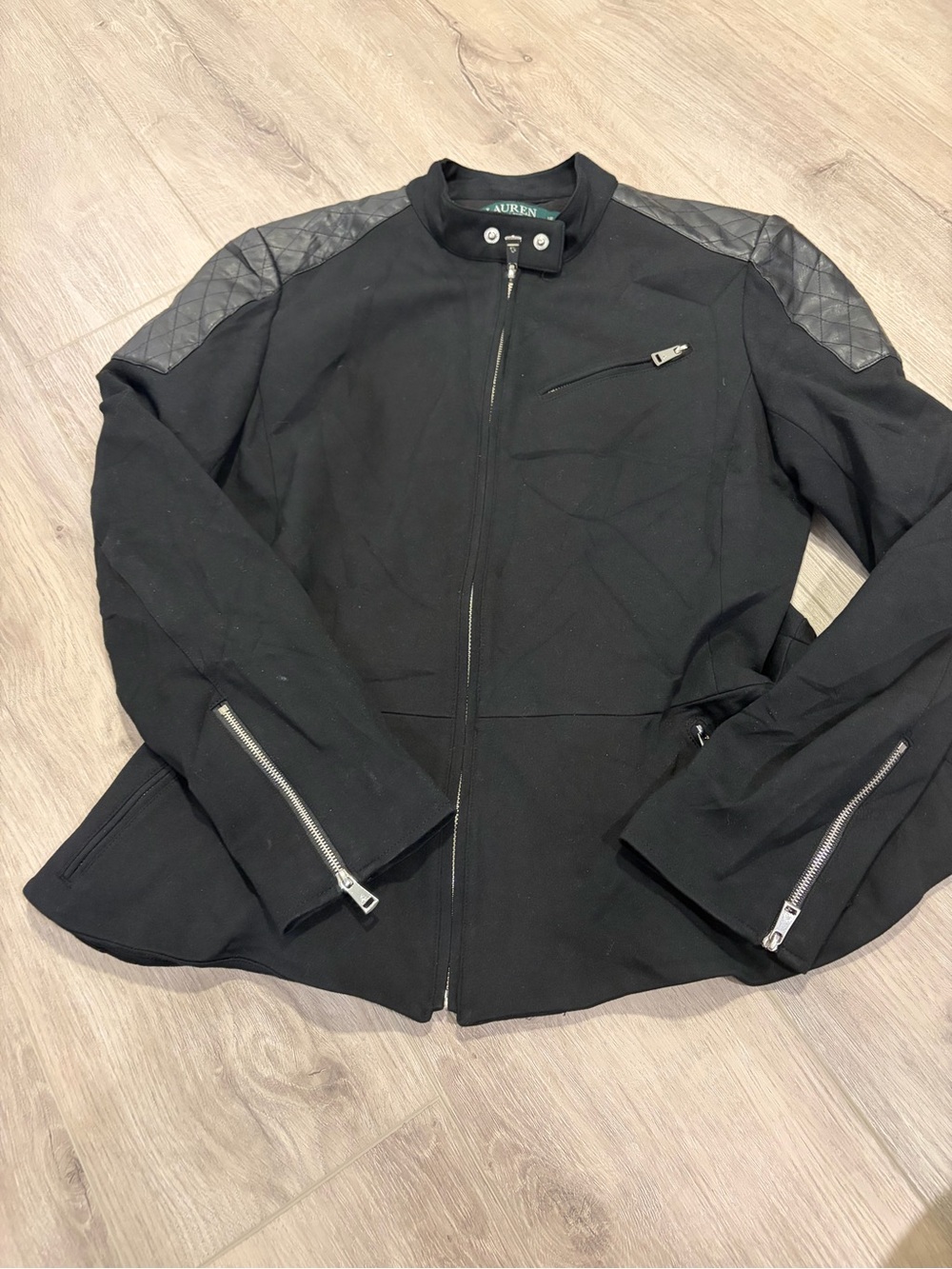 Ralph Lauren Black Quilted-Shoulder Jacket